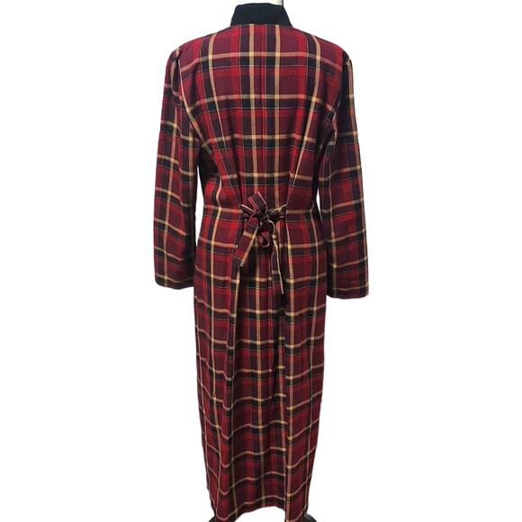 MHM Vintage Long Red Black Plaid Maxi Double Breasted Homestead Button Dress - Picture 4 of 9